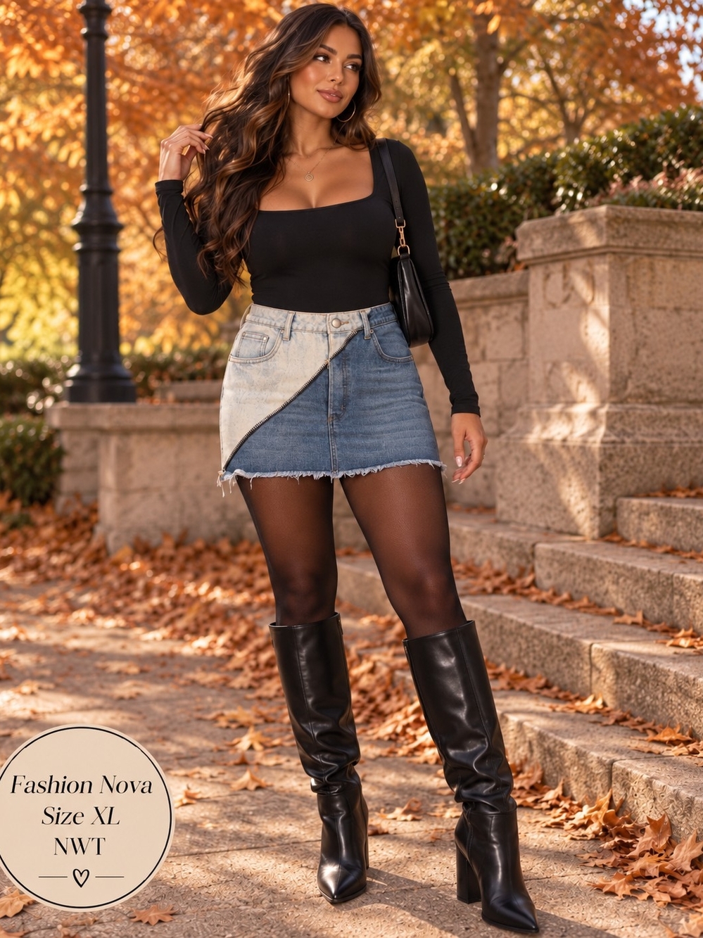 Fashion Nova NWT Flip Side Zipped Two-Tone Denim Mini Skirt | Size XL